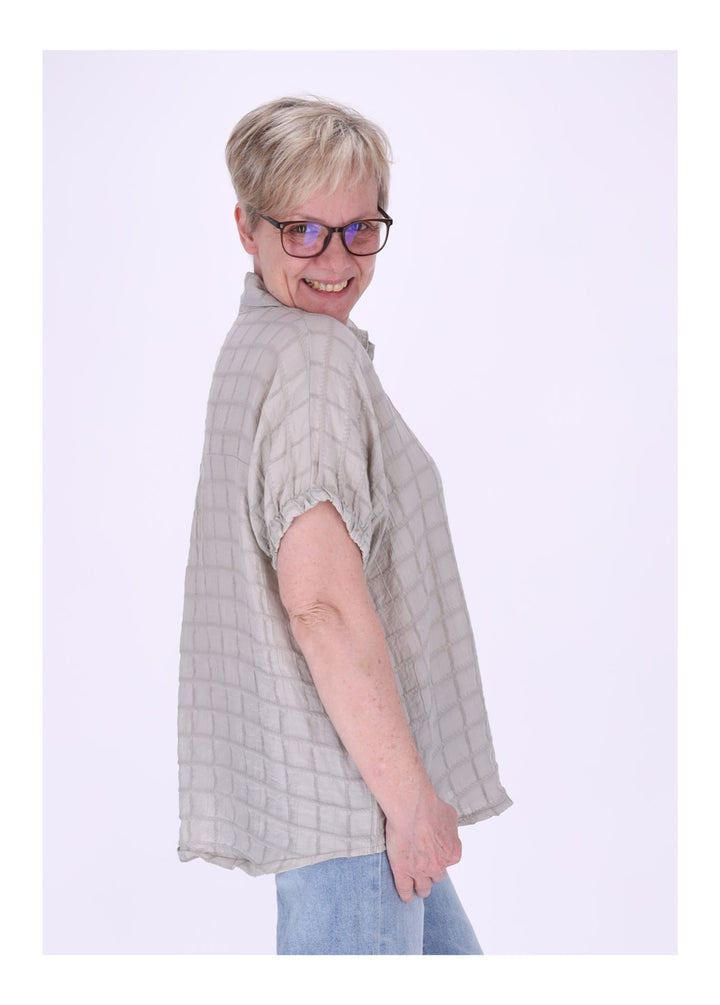 Bluse Damen Kurzarm Strucktur Karo