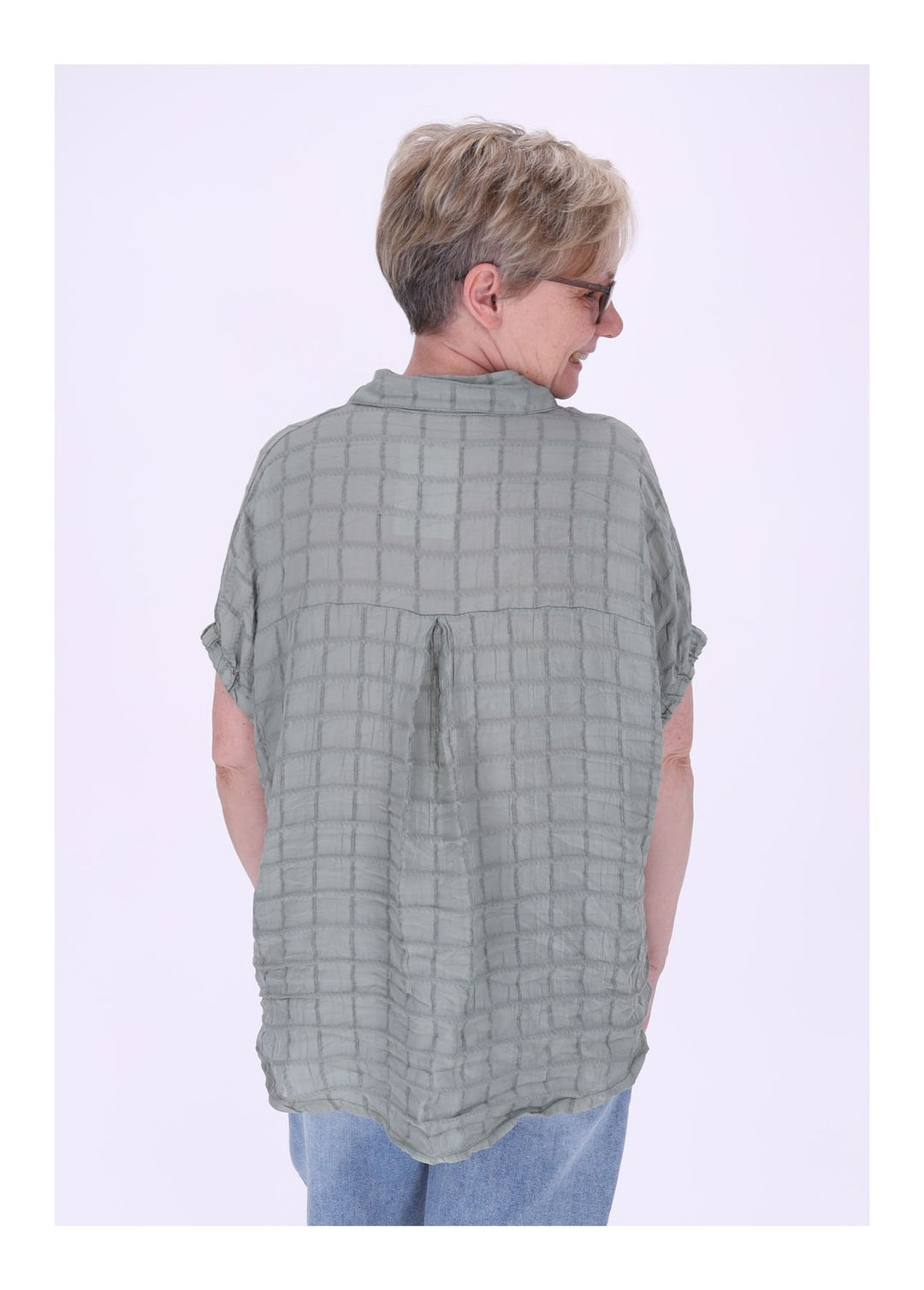 Bluse Damen Kurzarm Strucktur Karo