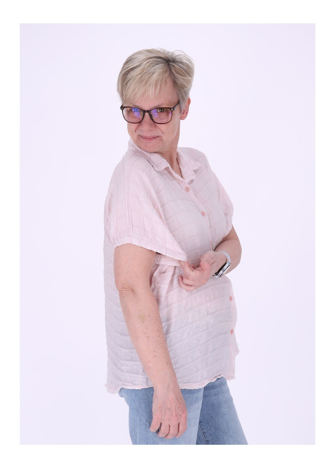 Bluse Damen Kurzarm Strucktur Karo
