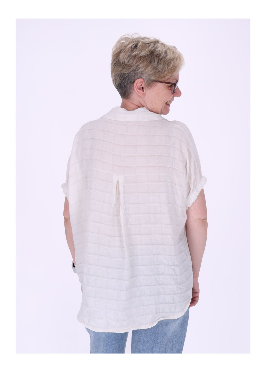 Bluse Damen Kurzarm Strucktur Karo