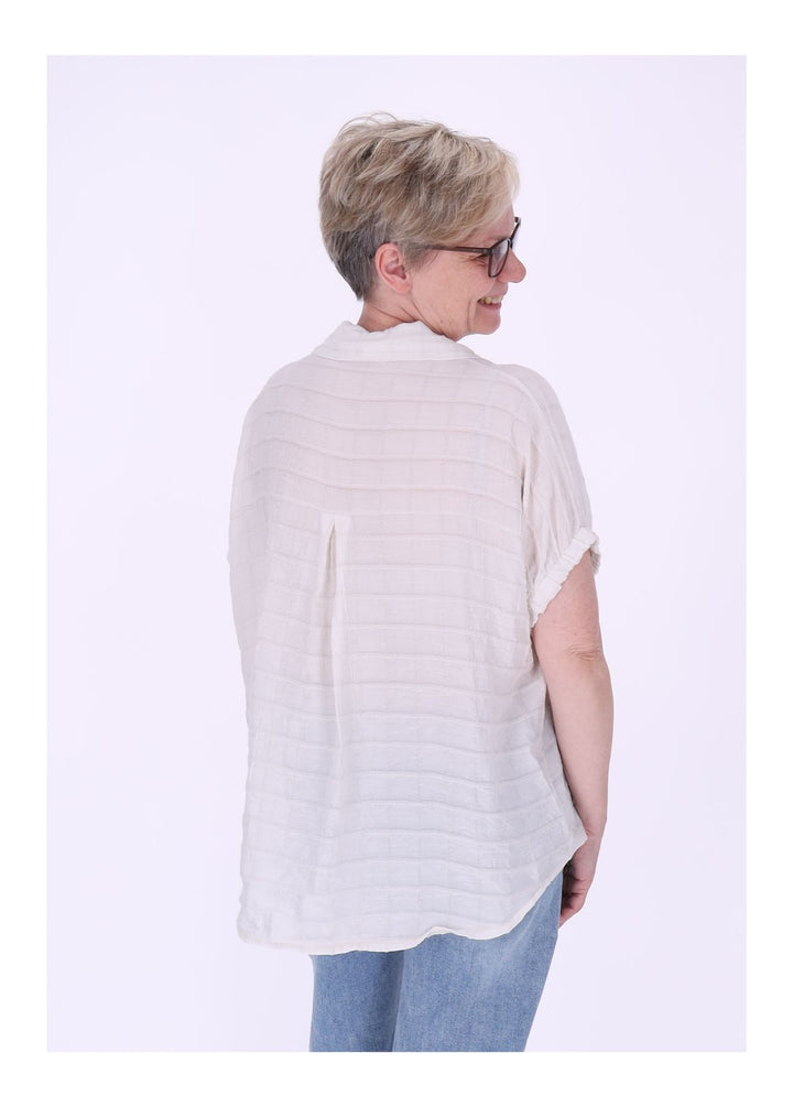Bluse Damen Kurzarm Strucktur Karo