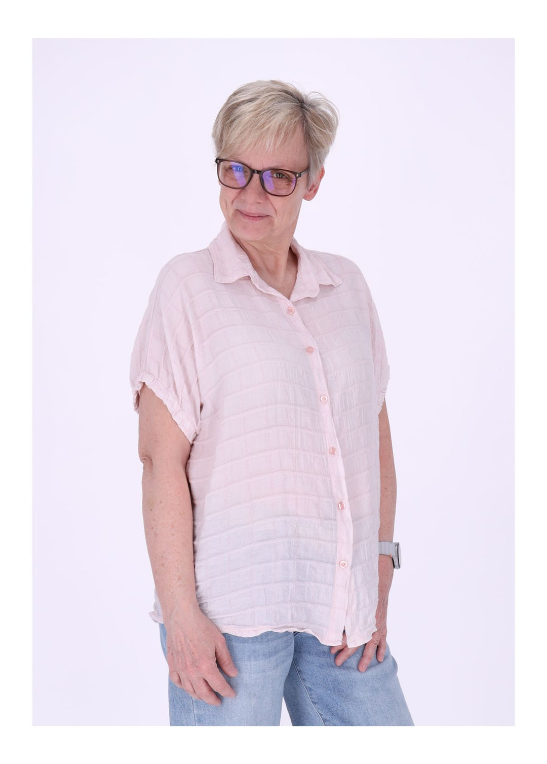 Bluse Damen Kurzarm Strucktur Karo