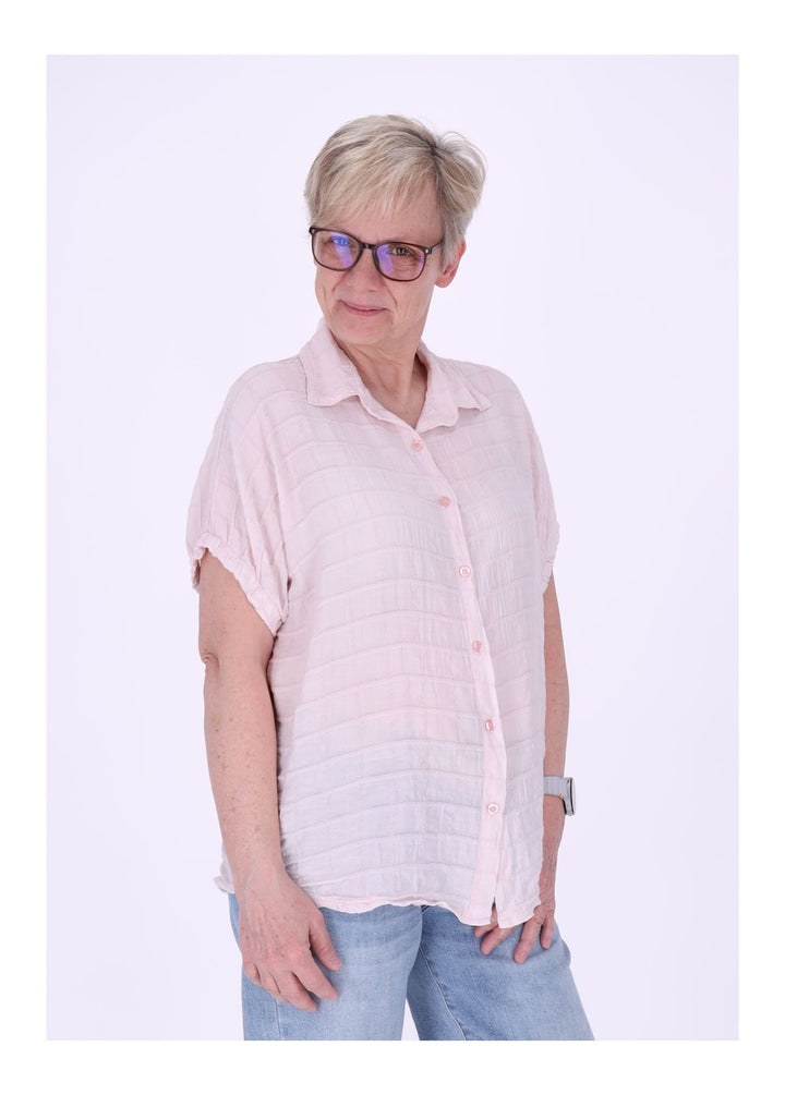 Bluse Damen Kurzarm Strucktur Karo
