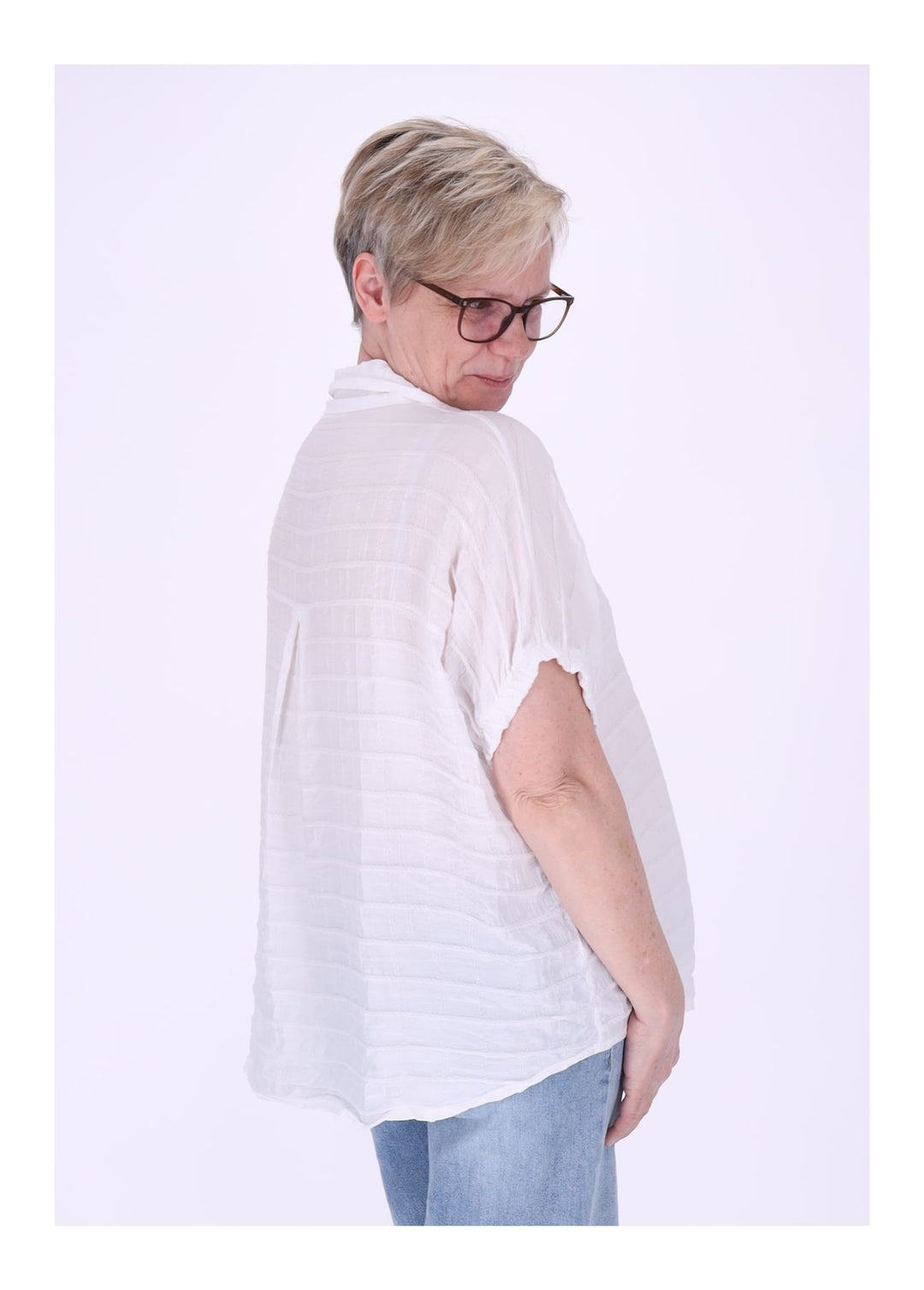 Bluse Damen Kurzarm Strucktur Karo