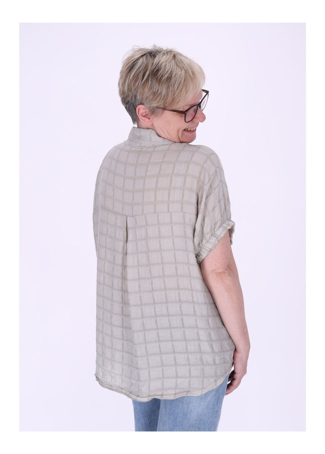 Bluse Damen Kurzarm Strucktur Karo