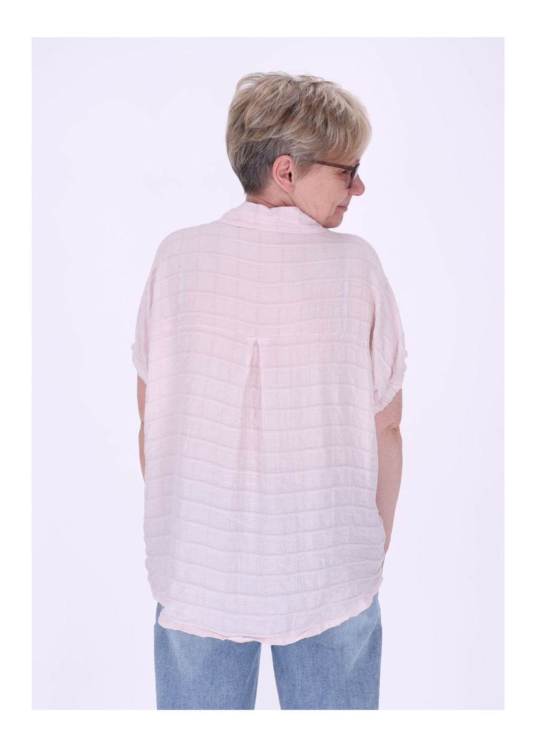 Bluse Damen Kurzarm Strucktur Karo