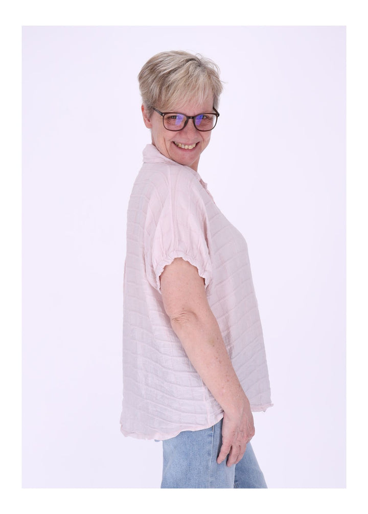 Bluse Damen Kurzarm Strucktur Karo