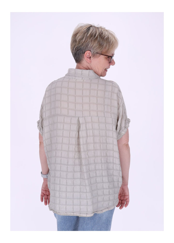 Bluse Damen Kurzarm Strucktur Karo