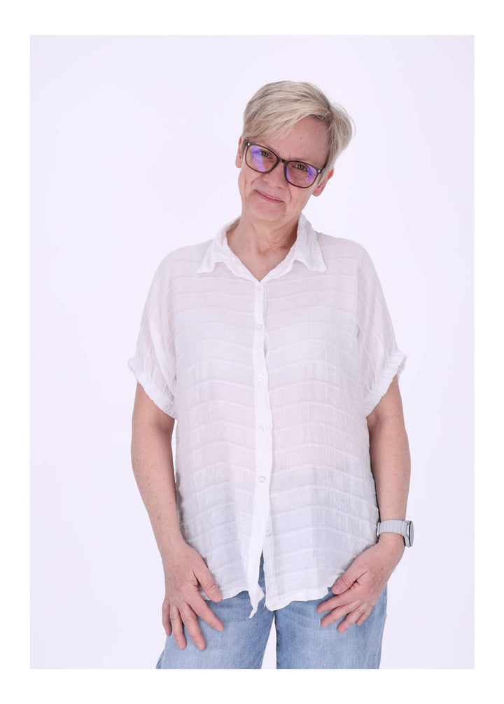Bluse Damen Kurzarm Strucktur Karo