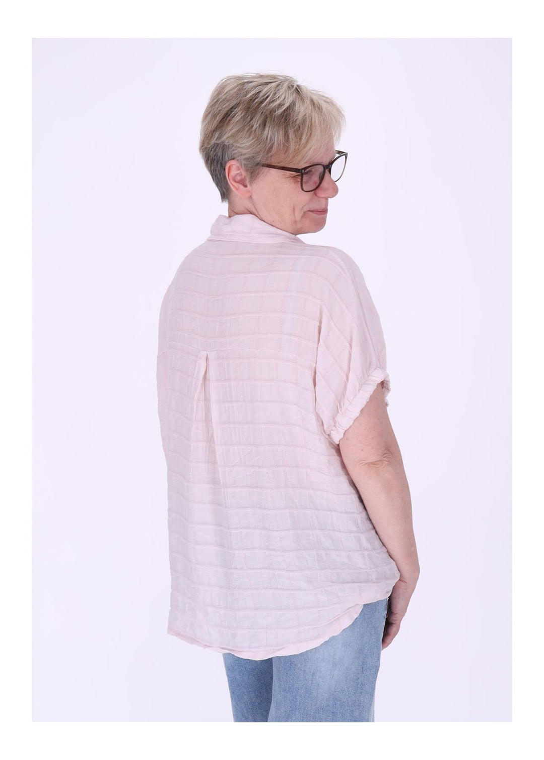 Bluse Damen Kurzarm Strucktur Karo