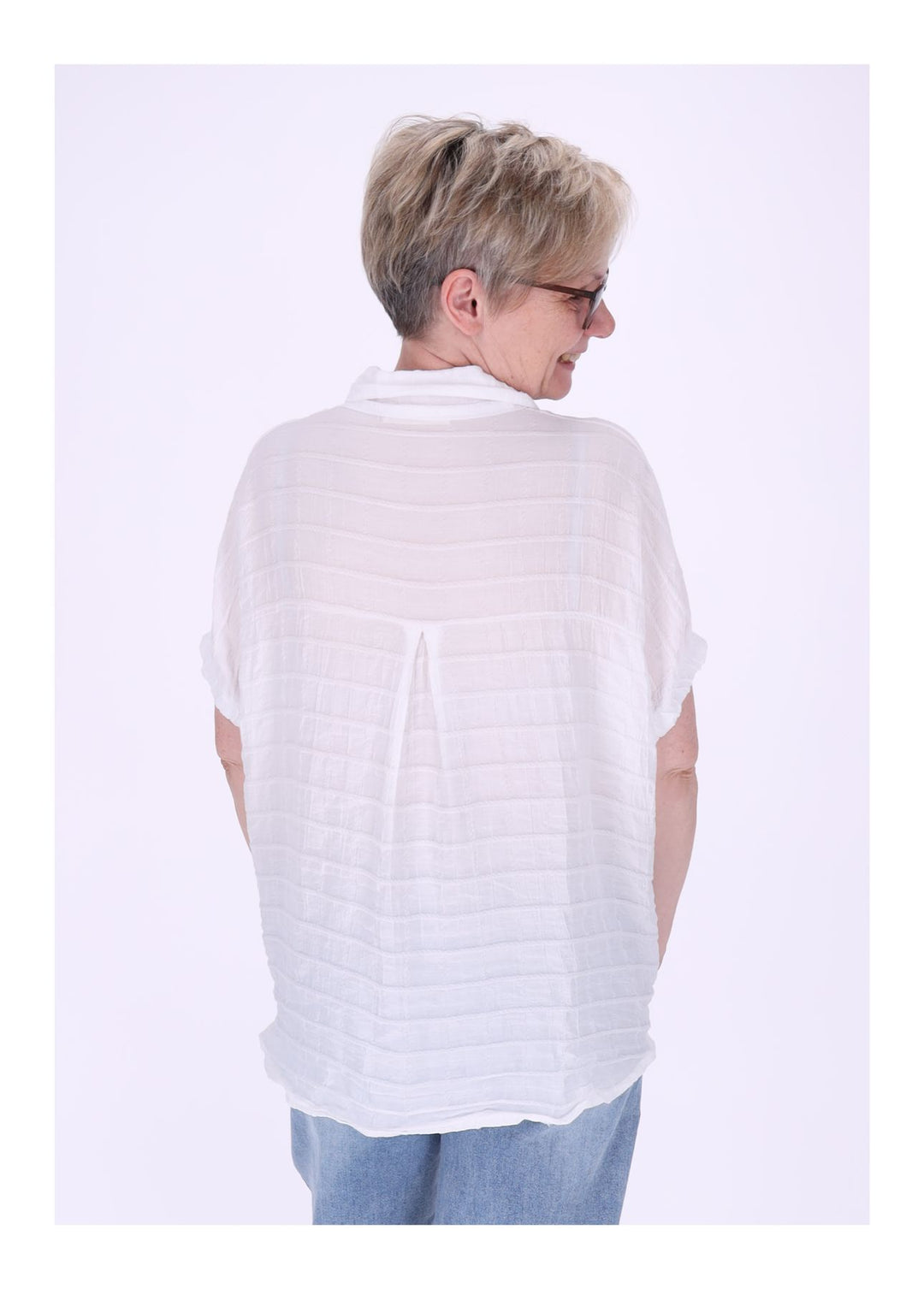 Bluse Damen Kurzarm Strucktur Karo