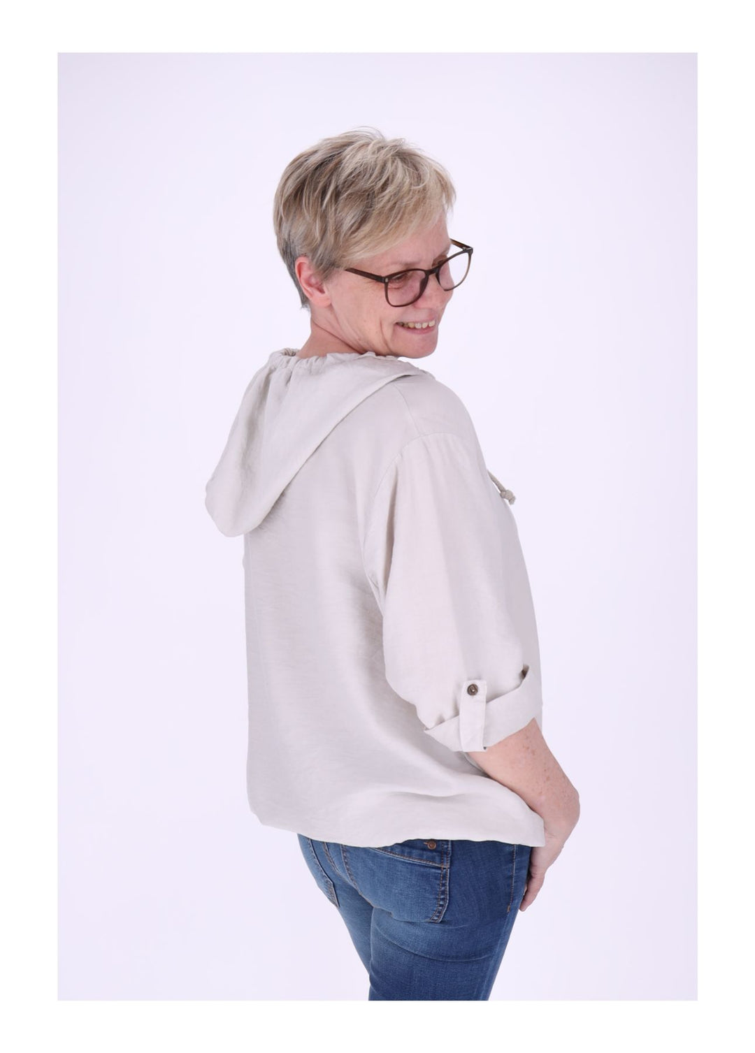 Kapuzenshirt Damen Krempelarm Kleine Knopfleiste