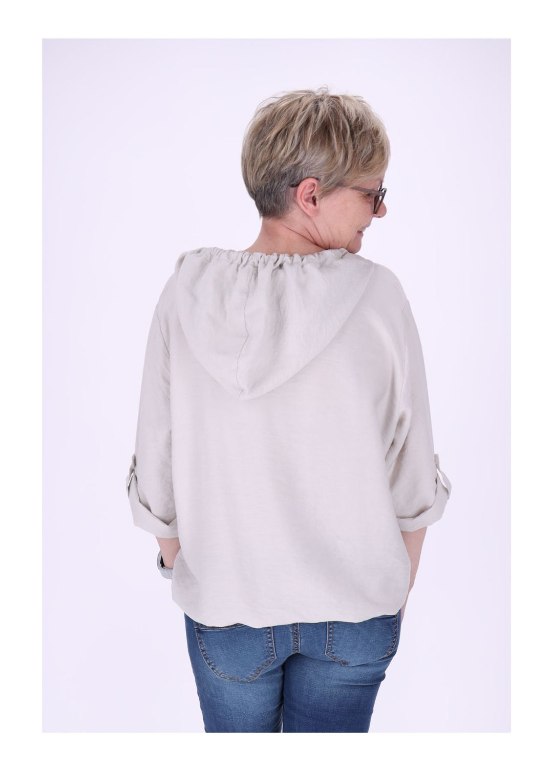 Kapuzenshirt Damen Krempelarm Kleine Knopfleiste