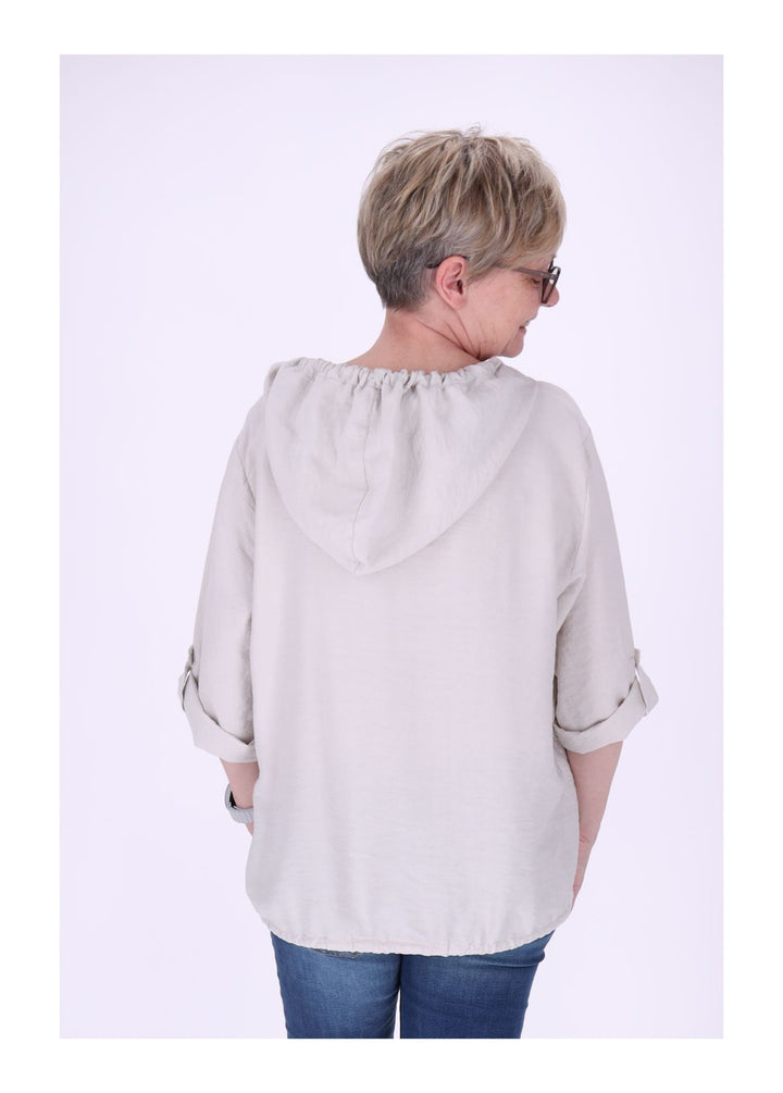 Kapuzenshirt Damen Krempelarm Kleine Knopfleiste