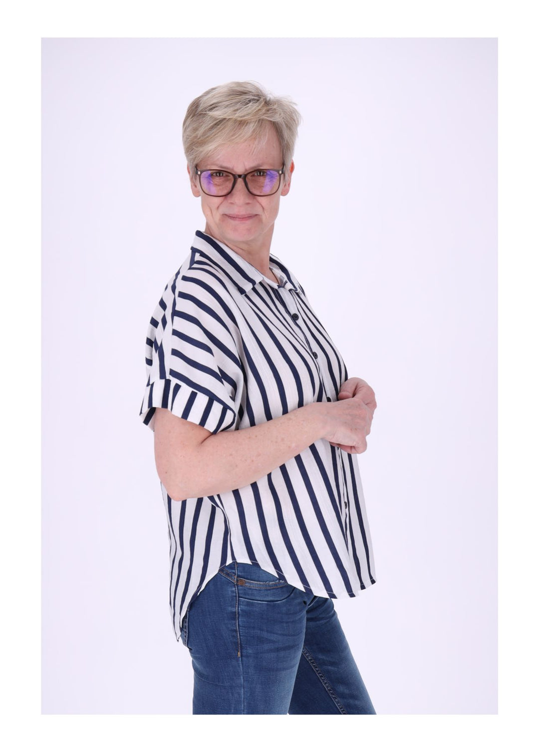 Bluse Damen angeschnittener Arm AOP Steifen
