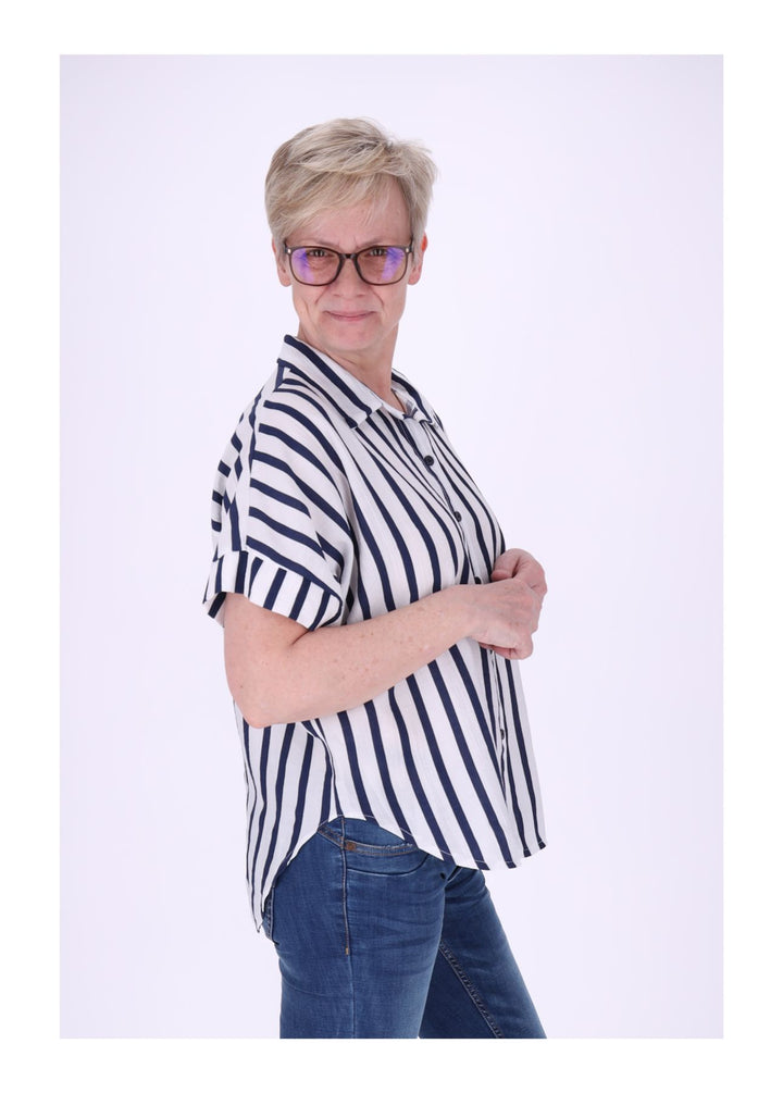 Bluse Damen angeschnittener Arm AOP Steifen