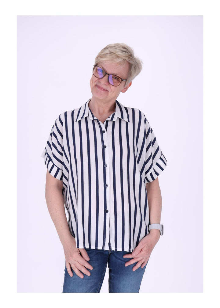 Bluse Damen angeschnittener Arm AOP Steifen