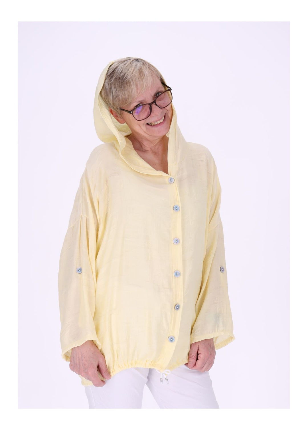 Bluse Damen Kapuze Struktur Tunnelzug