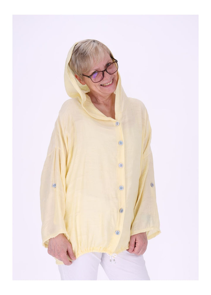 Bluse Damen Kapuze Struktur Tunnelzug