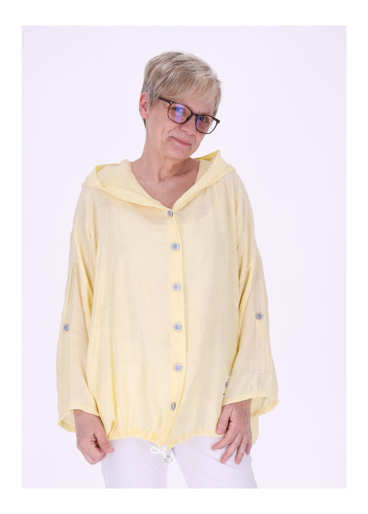 Bluse Damen Kapuze Struktur Tunnelzug