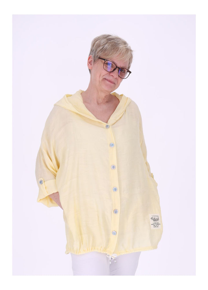 Bluse Damen Kapuze Struktur Tunnelzug