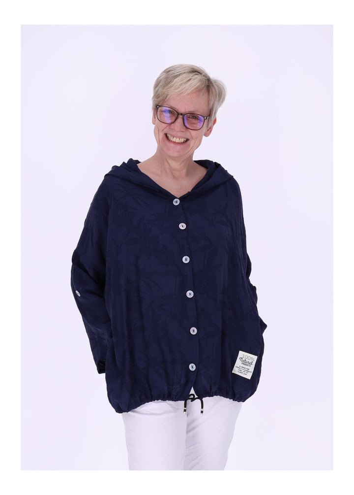 Bluse Damen Kapuze Struktur Tunnelzug