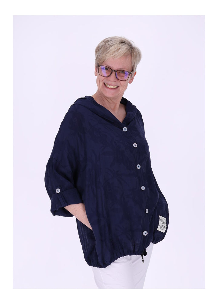 Bluse Damen Kapuze Struktur Tunnelzug
