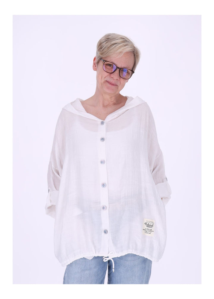 Bluse Damen Kapuze Struktur Tunnelzug