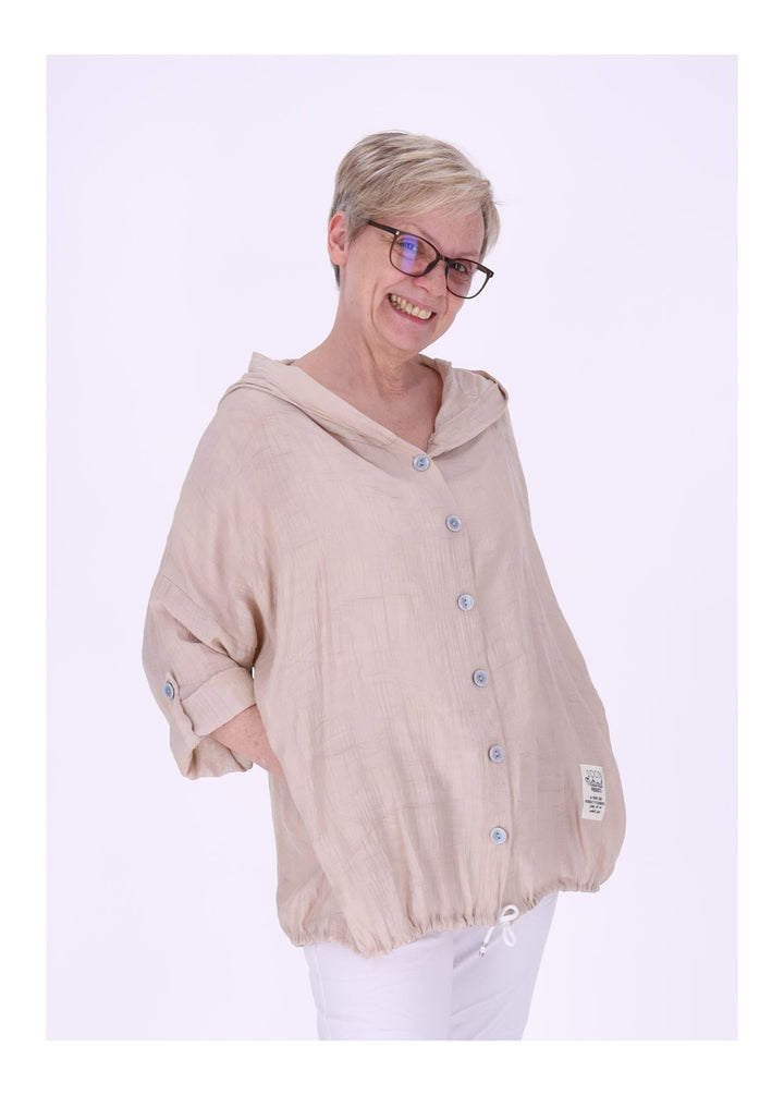 Bluse Damen Kapuze Struktur Tunnelzug