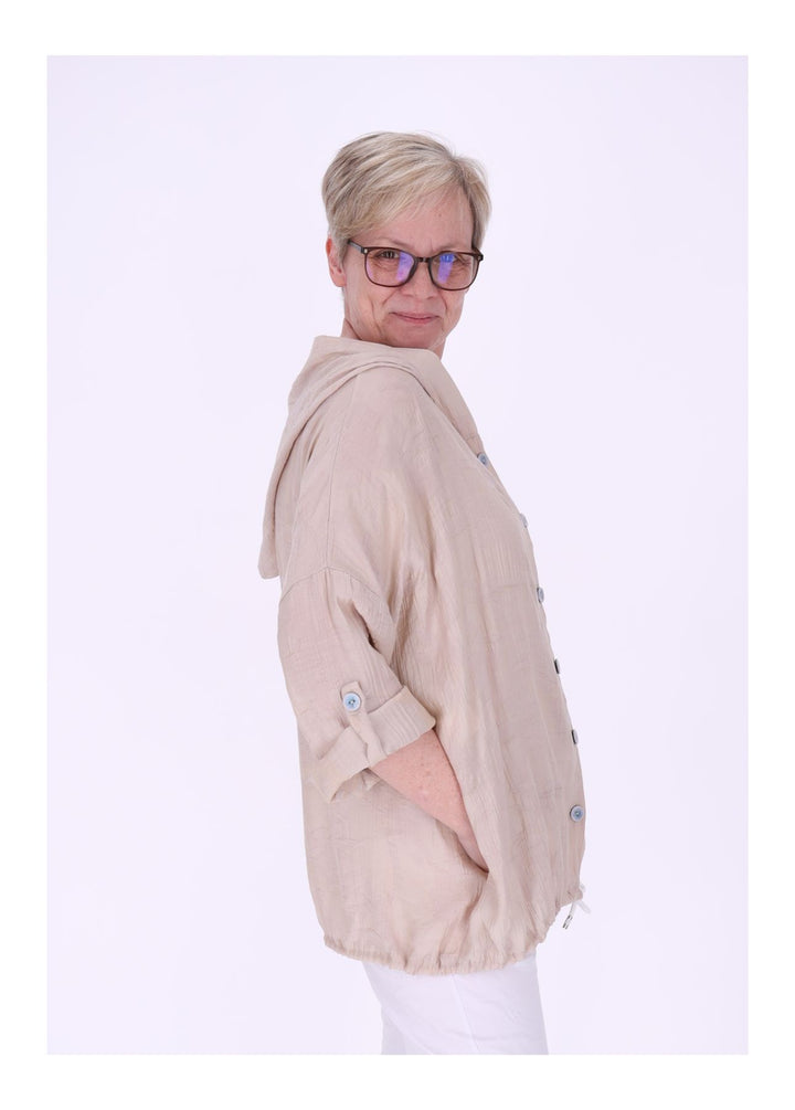 Bluse Damen Kapuze Struktur Tunnelzug