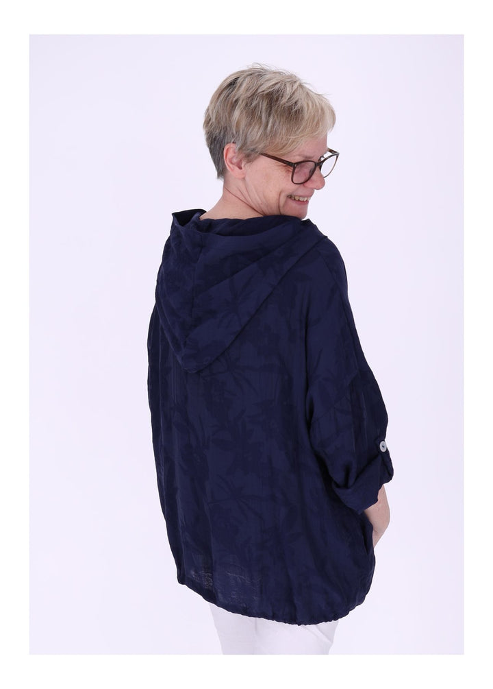 Bluse Damen Kapuze Struktur Tunnelzug