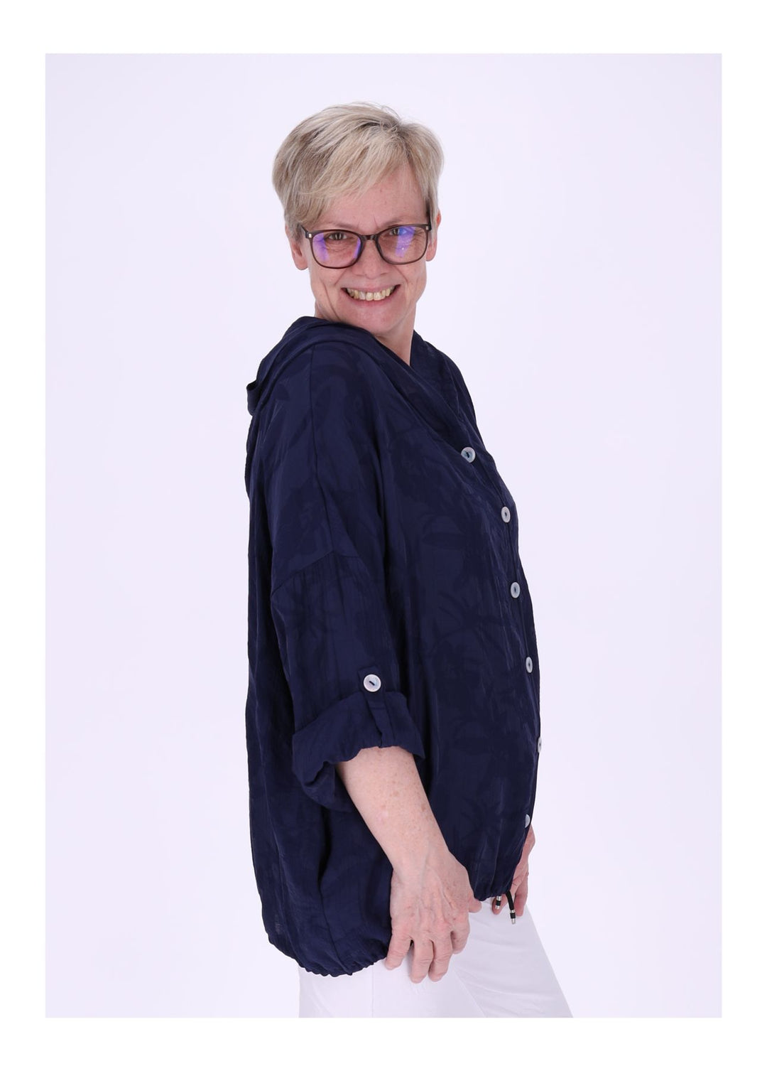 Bluse Damen Kapuze Struktur Tunnelzug