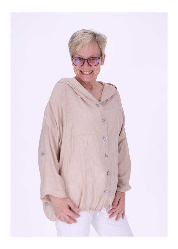Bluse Damen Kapuze Struktur Tunnelzug