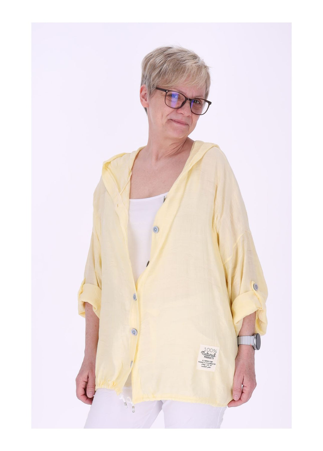 Bluse Damen Kapuze Struktur Tunnelzug