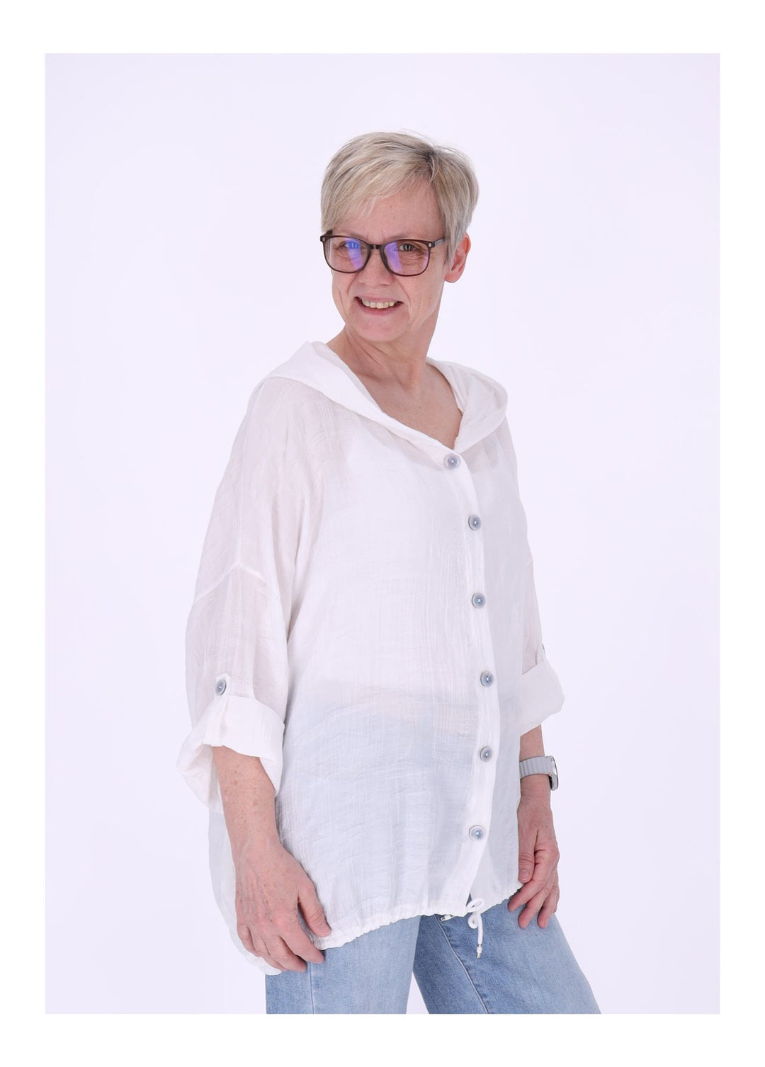 Bluse Damen Kapuze Struktur Tunnelzug