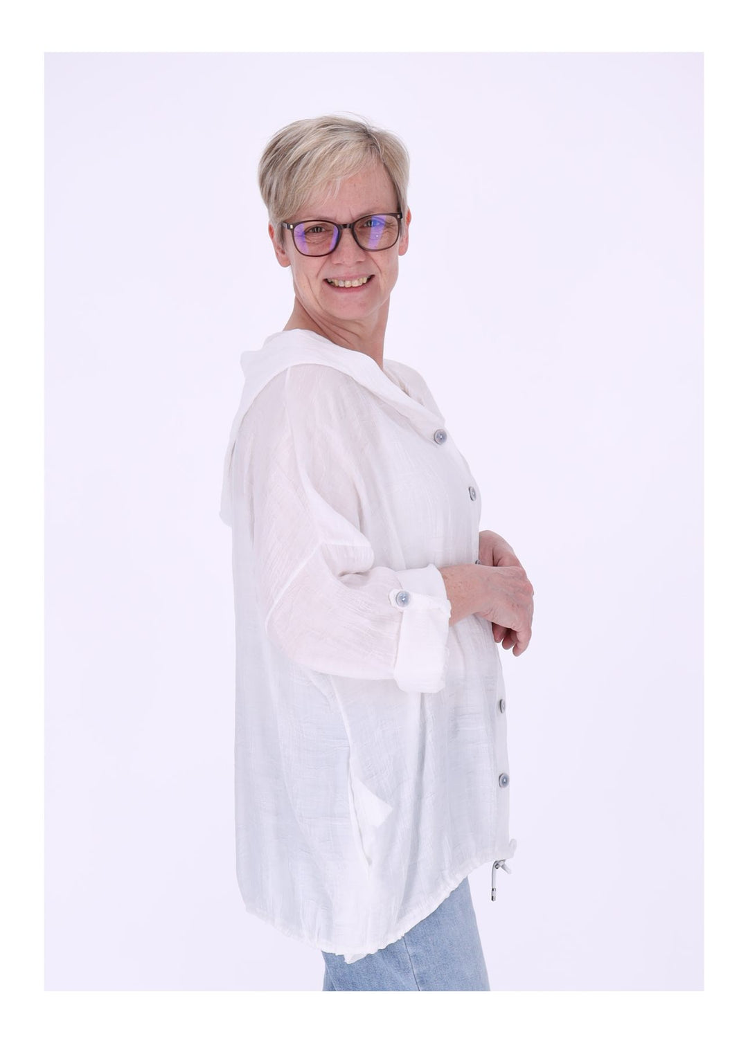 Bluse Damen Kapuze Struktur Tunnelzug