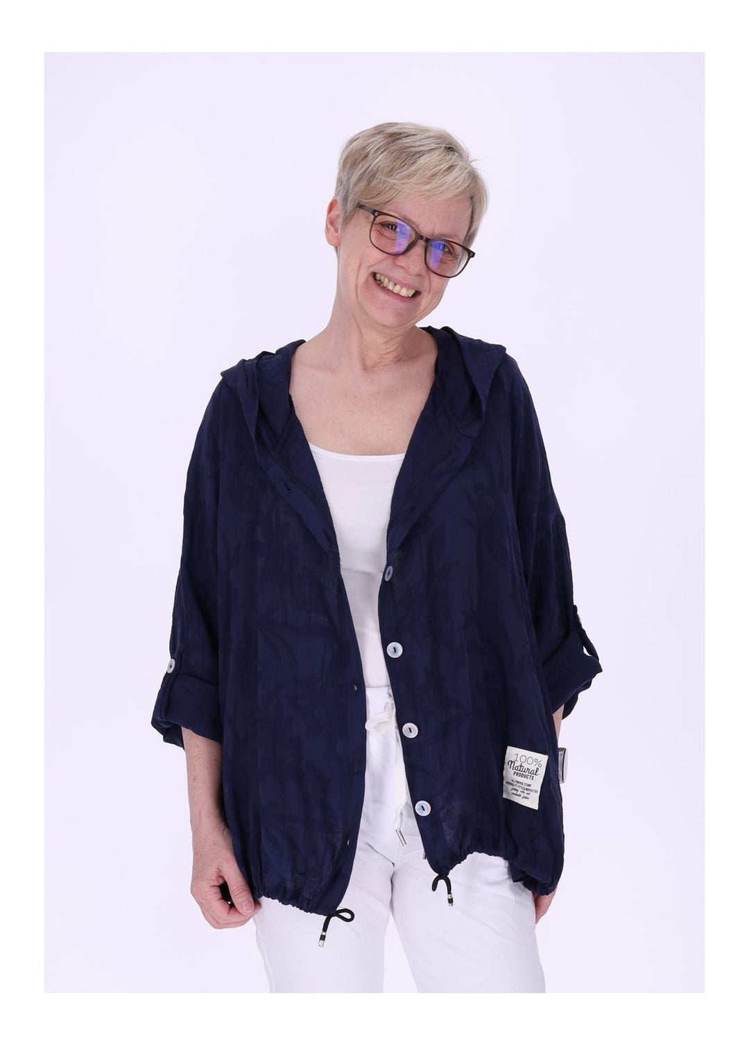 Bluse Damen Kapuze Struktur Tunnelzug