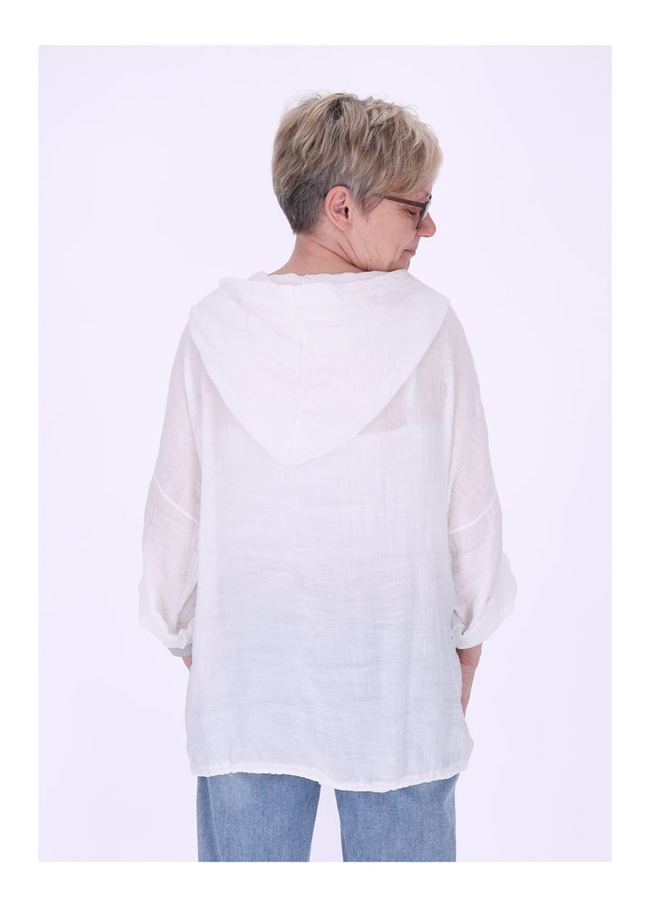 Bluse Damen Kapuze Struktur Tunnelzug