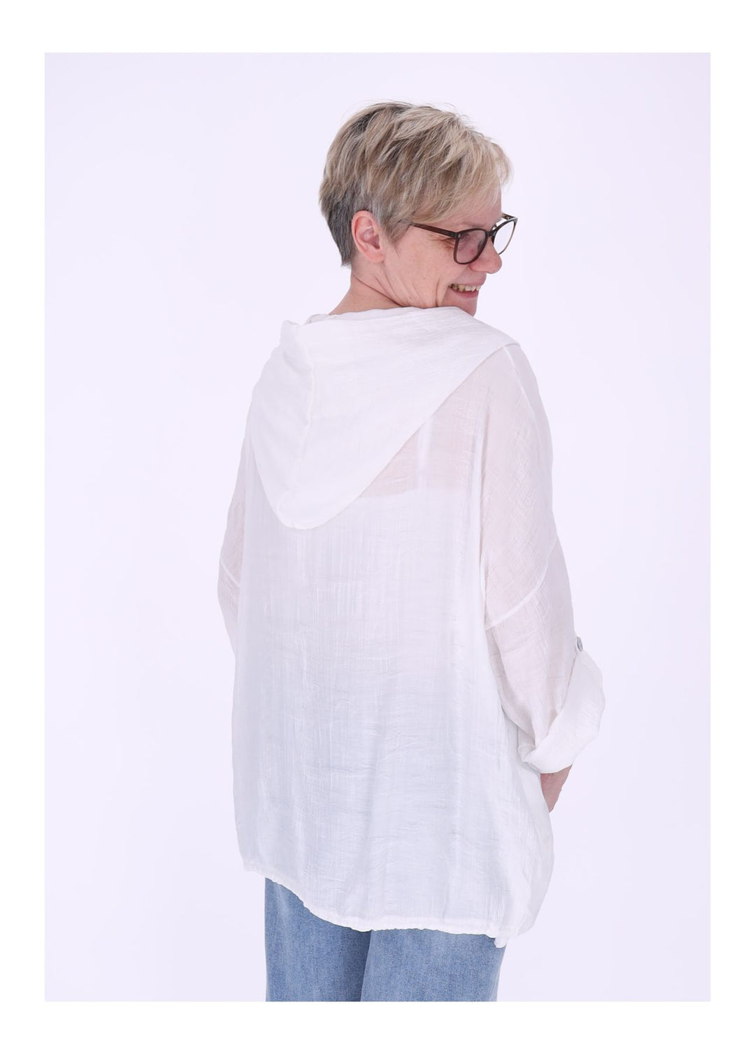 Bluse Damen Kapuze Struktur Tunnelzug