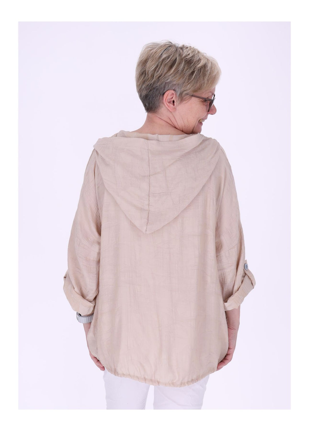 Bluse Damen Kapuze Struktur Tunnelzug