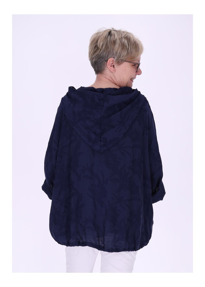 Bluse Damen Kapuze Struktur Tunnelzug