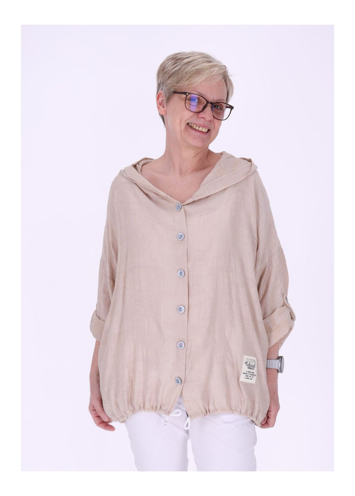 Bluse Damen Kapuze Struktur Tunnelzug