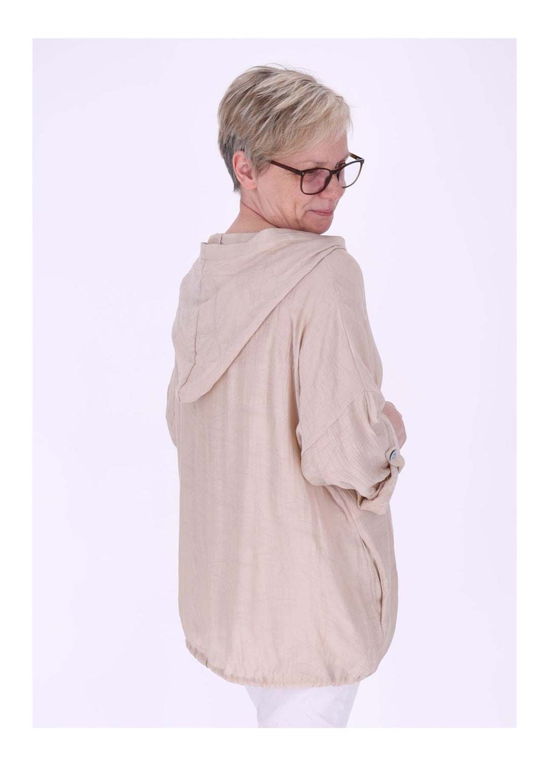 Bluse Damen Kapuze Struktur Tunnelzug