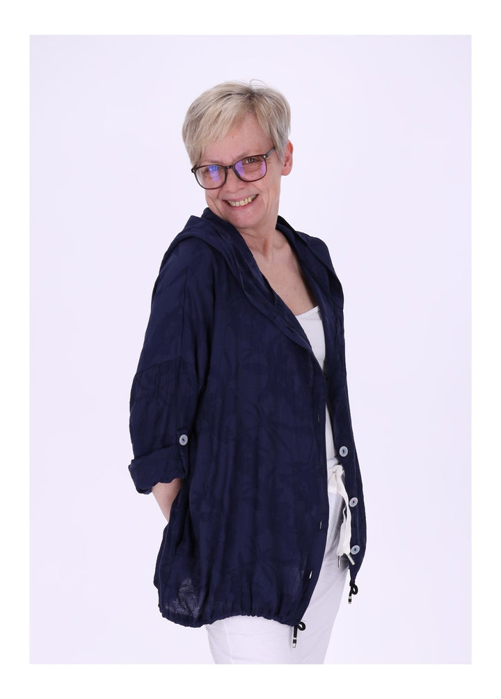 Bluse Damen Kapuze Struktur Tunnelzug