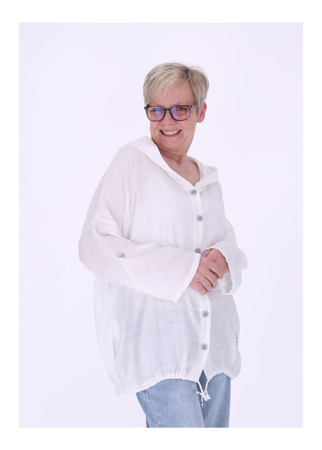 Bluse Damen Kapuze Struktur Tunnelzug