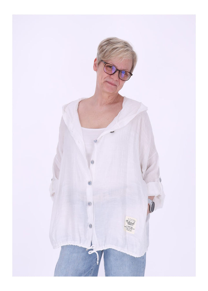 Bluse Damen Kapuze Struktur Tunnelzug