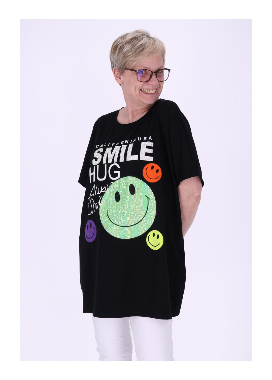 T-Shirt Damen Smiley Pailletten