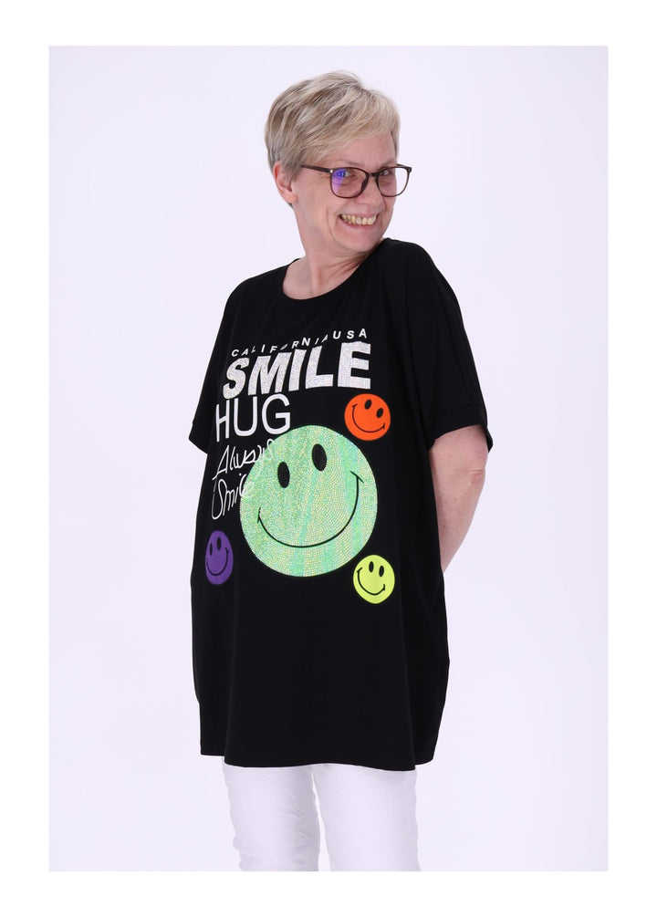 T-Shirt Damen Smiley Pailletten