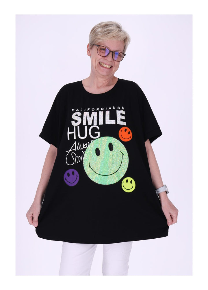 T-Shirt Damen Smiley Pailletten
