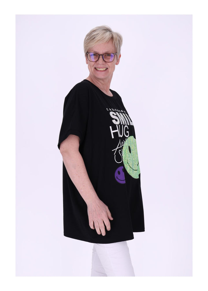 T-Shirt Damen Smiley Pailletten